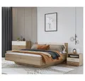 Produktbild: Lomadox Schlafzimmer-Set VARESE-83, (Spar-Set, 3-tlg., Kommode Bettgestell Nachtkommode), Eiche mit beige modern 180x200cm Liegefläche Griffe in goldfarben