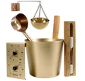 Produktbild: HOME DELUXE Sauna-Aufgussset Saunazubehör THERA (inkl. Eimer, Kelle, Sanduhr, Thermo- / Hygrometer, Aufgussschale, 5-tlg) Aufgusskübel, Sauna Eimer mit Kelle