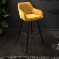 Produktbild: Edler Barhocker TURIN senfgelb Samt mit Ziersteppung Barstuhl mit Armlehne Hocker Tresenstuhl