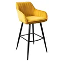 Produktbild: invicta INTERIOR Edler Barhocker Turin senfgelb Samt mit Ziersteppung Barstuhl mit Armlehne Hocker Tresenstuhl