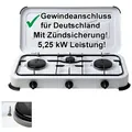 Produktbild: BlueCraft Gaskocher 3 flammig mit Zündsicherung 50mbar Propan Gas Campingkocher 5,25 kW, Camping Gas Kocher 3 flammen für Gasflasche Gasherd Gas-Kochfeld