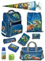 Produktbild: Schulranzen 1. Klasse für Jungen und Mädchen in Blau mit DINOSAURIER Motiv 10tlg. Schultaschen Set mit Schultüte / Zuckertüte und Sporttasche