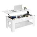Produktbild: Yaheetech Couchtisch mit höhenverstellbarer Tischplatte, Wohnzimmertisch, ausziehbarer Sofatisch für Wohnzimmer, Büro, Weiß