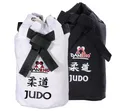 Produktbild: Danrho Sporttasche Judo Seesack Beutel Kinder Rucksack Turnbeutel (Baumwolle, Kordelzug Schnellverschluß), schwarz oder weiss, Budogürtel Optik