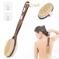 Produktbild: 2er Set Rückenbürste Badebürste Dusche Duschbürste Mit Langem Stiel, Körperbürste, Peelingbürste, Natürliche Borsten, Badebürste zum Entfernen Abgestorbener Haut, Cellulite, Verbessert Lymphfunktionen