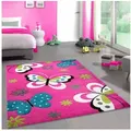 Produktbild: Carpetia Kinderteppich Bunter Kinderzimmerteppich mit Schmetterlingen in pink, rechteckig, Höhe: 13 mm grau|grün 120 cm x 170 cm x 13 mm