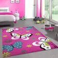 Produktbild: CARPETIA Bunter Kinderzimmerteppich mit Schmetterlingen | strapazierfähig & robust | pink, 120 x 170 cm