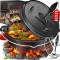 Produktbild: Dutch Oven Set bbq, Schmortopf, Gusseisen Topf mit Deckelheber Henkel und Schlitz für Themormeter, Grilltopf, Gulaschkessel, DO9P - 9.0 Liter / Topf