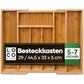 Produktbild: Loco Bird Besteckkasten für Schubladen - 5 bis 7 Fächer - ausziehbarer Bambus Besteckeinsatz für Schubladen - verstellbar Besteck Organizer Küche Holz - Schubladeneinsatz Küche - Cutlery Organizer