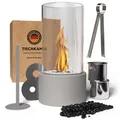 Produktbild: Monster24 Bioethanol Tischkamin Rund – Indoor & Outdoor Tischfeuer – 4h Brenndauer – Verstellbare Flamme – 31x16x16 cm – 2 Flammenringen ... - Grau