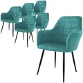 Produktbild: Ecd Germany 6er Set Esszimmerstühle Mit Rücken- Und Armlehnen, Türkis, Küchenstühle Mit Samtbezug, Polsterstühle Mit Metallbeinen, Ergonomische Stühle Für Esstisch, Wohnzimmerstühle Esszimmerstuhl