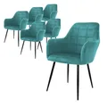 Produktbild: ECD Germany 6er Set Esszimmerstühle mit Rücken- und Armlehnen, Türkis, Küchenstühle mit Samtbezug, Polsterstühle mit Metallbeinen, Ergonomische Stühle für Esstisch, Wohnzimmerstühle Esszimmerstuhl