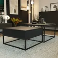 Produktbild: Idohome - Couchtisch 2er Set 2in1, mit Schublade und Stauraum, Push-to-Open, Metallrahmen, ELEGANT - Farbe Schwarz