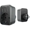 Produktbild: UGREEN Steckdosenadapter, 220V, AC 3680W, Schnellladegert 2x USB-A, 1x USB-C, 30W, Schwarz - Schwarz