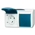 Produktbild: Busch-Jaeger ocean Steckdose, 2f, grau/blau-grün, matt, Aufputz, horizontal, mit Klappdeckel, IP44, Textfeld/Beschriftungsfläche, Komplettgehäuse