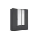 Produktbild: Rauch Möbel Bari, Kleiderschrank für Schlafzimmer, Wohnzimmer, Kinderzimmer, Flur, Garderobe, 4-türig, mit Spiegel und 2 Schubladen, Farbe Grau metallic, Schwarz, Breite 181 cm
