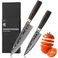 Produktbild: Wakoli EDIB Essentials Santoku Messer Küchenmesser Set (2-teilig) 30 & 24 cm Damastmesser aus 67 Lagen Damaststahl mit Pakkaholzgriff Gemüsemesser inkl. Geschenkbox