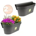Produktbild: 2x Geländerkasten Balkon mit Wasserspeicher Blumentopf Zaun Blumenkasten Geländer Balkontopf Balkonkasten Anthrazit