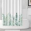 Produktbild: M&W DAS DESIGN Duschvorhang grüne Blätter Blumen Pflanzen Badezimmer Textil Vorhang mit Antischimmel Effekt waschbar Shower Curtain badewanne inkl. 8 C-Ringe mit Gewicht unten 120x180cm(BxH)