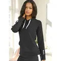 Produktbild: Kapuzensweatshirt BENCH. LOUNGEWEAR, Damen, Gr. 32/34, schwarz-weiß (schwarz, weiß), Jersey, Obermaterial: 60% Baumwolle, 40% Polyester, unifarben mit Farbeinsatz, Basic, bequem hüftlang, Rippbündchen, Sweatshirts, mit Seitenstreifen und Kängurutasche, Loungewear