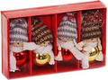 Produktbild: BRUBAKER 4-teiliges Set Weihnachtswichtel aus Holz und Strick - Baumanhänger Weihnachtsanhänger - 8 cm in Geschenkbox Rot