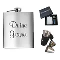 Produktbild: Schmalz Flachmann-Set 7-teilig aus Edelstahl – inklusive Gravur, Geschenkverpackung, Stamperl, Etui, Schnapsbecher, Einfülltrichter, personalisierbar mit Lasergravur