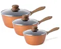 Produktbild: nuovva Antihaftbeschichtetes Kochtopf-Set – Induktionstopf mit Deckel – 3-teiliger Kupfer -Saucentopf – 16 cm, 18 cm, 20 cm Topf-Set