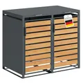 Produktbild: STEELSØN Kestra Mülltonnenbox 2er bis 240L – Mülltonnenverkleidung aus Stahl mit Sichtstreifen in Holzoptik – hochwertige Müllcontainer für 2 Tonnen – Müllbox in Anthrazit – Gerätebox wetterfest