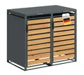 Produktbild: STEELSØN Mülltonnenbox Kestra 240L aus verzinktem Stahl (Anthrazit/Holz, verfügbar mit 1, 2, 3, 4, oder 5 Türen), für 2 Tonnen, mit Sichtstreifen Holzoptik