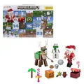 Produktbild: Mattel Minecraft-Adventskalender, 3 maßstabsgetreue, ca. 8 cm große Actionfiguren, einschließlich Weihnachtsmann, 17 Zubehörteile und 4 Aufkleber, pixeliges Design, HXM86