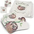 Produktbild: Funke & Brand Faultier Bierdeckel - Eckig Einfach Mal Abhängen Mint 50er Set - Ausgefallener Tier Coaster - Getränkeuntersetzer Tischuntersetzer Deko