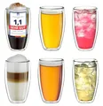 Produktbild: Creano doppelwandiges Thermoglas 250ml „DG-SH“, Doppelwandglas auch für kleine Hände geeignet, doppelwandige Cappuccinotassen, Kaffee, Tee, Latte Gläser 6er Set