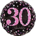 Produktbild: AMSCAN 3378501 Folienballon Happy Birthday 30 - Ø 43 cm, schwarz/pink, Konfetti