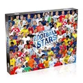 Produktbild: Winning Moves World Football Stars 1000-teiliges Puzzlespiel, Fußballspieler wie Harry Kane, Pele, Maradona, Lucy Bronze und Carli Lloyd, für Spieler ab 4 Jahren
