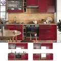 Produktbild: Küchenzeile Küchenblock Einbauküche Fame-Line Eiche Bordeaux-Rot 235 cm Vicco