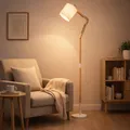 Produktbild: Gelenk Steh Lampe Holz Strahler verstellbar Wohn Zimmer Textil Stand Leuchte