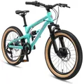 Produktbild: BIKESTAR Kinder Fahrrad Aluminium Fully Mountainbike 7 Gang Shimano, Scheibenbremse ab 6 Jahre | 20 Zoll Kinderrad Fully MTB | Türkis