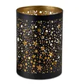 Produktbild: Formano Windlicht Rund Schwarz-Gold 10x14cm - Metall Kerzenhalter - Geschenkidee mit Stern-Durchbruch - Elegante Tischdeko - Wohnzimmer Beleuchtung Kerze