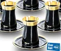 Produktbild: Lyros Teegläser Set - 6er Pack, Schwarzes Glas mit goldener Verzierung, Handverarbeitet, mit Untersetzer