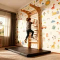 Produktbild: CCLIFE Sprossenwand Kletterwand Turnwand höhenverstellbare Klimmzugstange Klettergerüst Holz Kinder Indoor Erwachsener ZERRO
