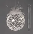 Produktbild: Weihnachtskugel LED Timer Glaskugel 12cm zum Hängen Hängedeko Glas weißen Fed...