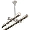 Produktbild: iso-design Gardinenstange Innenlauf 2-läufig Deckenmontage Farbe Edelstahl Endstück Kappe, Ø 20 mm, 2-läufig, Fixmaß, mit Bohren, Metall, Deckenabstand durch Kürzung einstellbar zwischen 7 cm und 19 cm silberfarben Ø 20 mm x 160 cm