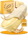 Produktbild: KRUSTENZAUBER Gärkörbchen zum Brotbacken oval 35cm - Ovaler Gärkorb aus Rattan mit Gärtuch - Brot Backen Zubehör, Brotkorb, Brotbackform, Sauerteig Zubehör, Gärfolie Brot, Brotkörbchen
