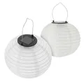 Produktbild: LED Solar Lampion aus Nylon - 2 Stück 30 cm - Garten Deko Beleuchtung warm weiß - Solarleuchte Laterne Leuchtkugel Dekoleuchte Partylicht für Außen wetterfest