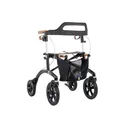 Produktbild: Saljol Allround Rollator in Vollausstattung, 6,4 kg Leichtgewicht mit Sitz, Rückengurt, Tasche, Stockhalter, Klingel, LED-Licht | Outdoor Gehhilfe für Stadt und Land, Sitzhöhe 54 cm, Schwarz