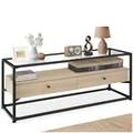 Produktbild: tectake® Industrial Lowboard, Kommode mit Schubladen, TV Schrank Regal mit Glas Ablage, Sideboard Wohnzimmer 121,5 x 41,5 x 50,5 cm, Fernsehtisch, TV Ständer - Industrial Holz hell, Eiche Sonoma