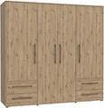 Produktbild: FORTE Kleiderschrank Mokkaris, zeitloses Design, 3–4 Türen, Made in Europe (B/H/T ca. 145x200x59cm oder 206x200x59cm) Schubladen + schwarze Stangengriffe, Made in Europe, viel Stauraum