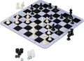 Produktbild: Relaxdays Schachspiel Backgammon Dame, zum Aufrollen, mit Tragetasche, 50,5 x 50,5 cm, 3 in 1 Reisespiel, schwarz/weiß
