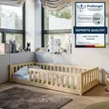 Produktbild: Kinderbett Bodenbett 80x180 cm Bett mit Matratze, Rausfallschutz & Lattenrost Montessori Bett Bed Gitterbett Kinder Jugendbett Einzelbett komplett ... - Naturbelassen