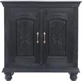 Produktbild: Marrakesch Vintage Kommode mit Türen schwarz aus Holz 90cm | Skandinavische Deko kleines Sideboard Komode Serena handgeschnitzt für stilvolle Aufbewahrung & Deko im Wohnzimmer & Schlafzimmer